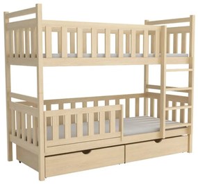 Detská poschodová posteľ z masívu borovice KAREL so šuplíkmi - 200x90 cm - PRÍRODNÁ BOROVICA