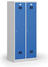 Kovová šatníková skrinka S1 s medzistenou, 2 oddiely, 1850 x 800 x 500 mm, cylindrický zámok, modré dvere