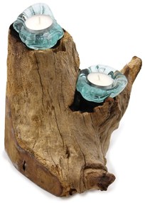 Roztavené sklo na dreve - Svietnik na dve sviečky