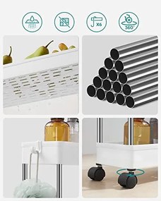 Kuchynský vozík so 4 priehradkami, biely, 86x40x13,5cm