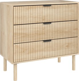 HOMCOM komoda so 3 zásuvkami v severskom štýle s antikolíznym systémom, s drážkovanými panelmi a kovovými úchytkami pre obývaciu izbu a predsieň 80x40