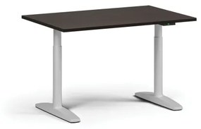 Výškovo nastaviteľný stôl OBOL, elektrický, 675-1325 mm, doska 1200x800 mm, biela zaoblená podnož, wenge