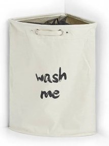 Textilný rohový kôš na špinavú bielizeň, uzatvárateľný, 50 l, krémový s nápisom WASH ME