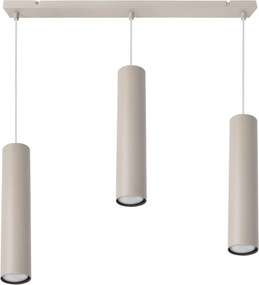 Závesné svietidlo Tuba, 3x béžové kovové tienidlo