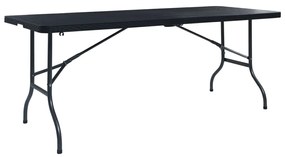 vidaXL Skladací záhradný stôl, čierny 180x75x72cm,HDPE imitácia ratanu