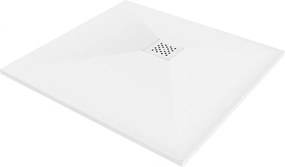 Mexen Stone+, štvorcová vanička z minerálneho kompozitu 100 x 100 cm, biela, biela krytka, 44101010-W