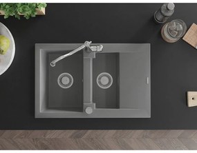 Mexen Gaspar, granitový drez 752x436x161 mm, 1,5-komorový a drezová batéria Carla, šedá, 6507-71-670700-00