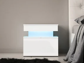 Nočný stolík Lestirola 1S, Farba: biela / biely lesk