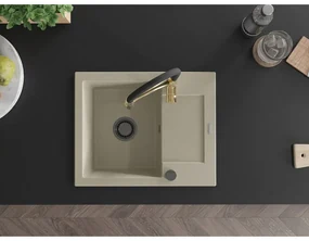 Mexen Enzo, 1-komorový granitový drez 576x465x174 mm a drezová batéria Aster, béžová, 6506-69-73450-57-B