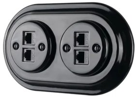 Bohemia-Design - Porcelánová retro ethernetová zásuvka bez rámčeka 2x CAT.5E čierna