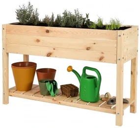 Vyvýšený záhon s poličkou 40x118 cm, drevený, borovicové drevo