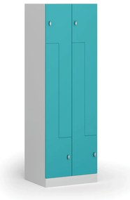 Kovová šatníková skrinka S1 Z, 4 oddiely, 1850 x 600 x 500 mm, otočný zámok, zelené dvere