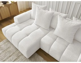 Biela rozkladacia/s úložným priestorom rohová pohovka z textílie buklé (ľavý roh/s leňoškou) Roxelane – Bobochic Paris