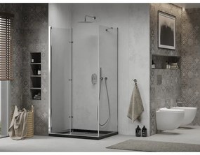 Mexen Lima, sprchový kút so skladacími dverami 100 (dvere) x 80 (stena) cm, 6mm číre sklo, chrómový profil + slim sprchová vanička čierna + chrómový sifón, 856-100-080-01-00-4070