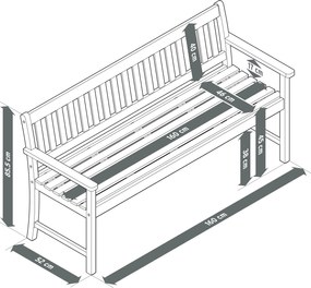 Klasická záhradná lavička z tíkového dreva, cca 160 cm