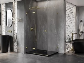 Mexen Lunar T, sklápací sprchový kút ľavý 135 x 120 cm, 8mm číre sklo, zlatý matný profil, 834T-135-120-55-00-L