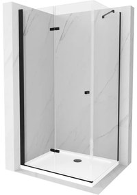 Mexen Lima, sprchovací kút so skladacími dverami 80 (dvere) x 70 (stena) cm, 6mm číre sklo, čierny profil + slim sprchová vanička biela s čiernym sifónom, 856-080-070-70-00-4010B