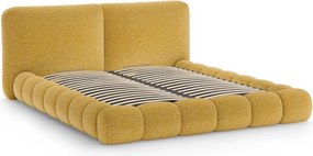 Čalúnená dvojlôžková posteľ s úložným priestorom s roštom 200x200 cm v horčicovej farbe Solange – Micadoni