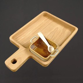 AMADEA Drevená miska s keramickou miskou a drevenou lyžičkou, masívne drevo, rozmer 27 x 16 cm