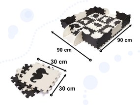 KIK Pymic Kontrast Panel Mat penová podložka puzzle 25 dielov 114 x 114 cm, čierna a ecru