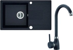 Laveo Ceilia, 1-komorový drez 760x440x185mm + drezová batéria, čierna, LAV-SJCA711T