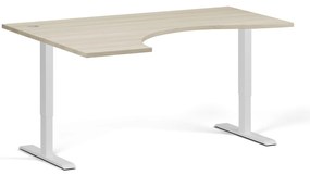 Ergonomický výškovo nastaviteľný stôl, 160x120 cm, 2 motory, L/P, biela podnož, dub prírodný