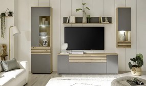 Obývacia stena Milan, dub artisan/sivá, s osvetlením