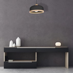 Závesné svietidlo Studio, 1x drevené/čierne kovové tienidlo, (fi 32cm), b/br