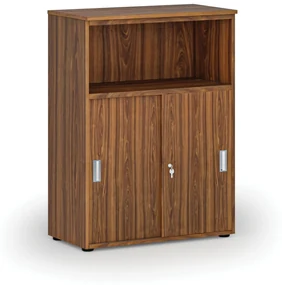 Kombinovaná kancelárska skriňa so zásuvnými dverami PRIMO WOOD, 1087 x 800 x 420 mm, orech