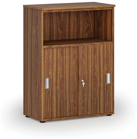 Kombinovaná kancelárska skriňa so zásuvnými dverami PRIMO WOOD, 1087 x 800 x 420 mm, orech