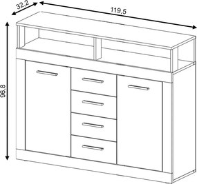 Komoda Luna 119 cm dub Sonoma/bílá II