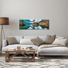 Obraz - Jazero Hintersee, Bavorské Alpy, Rakúsko (s hodinami) (90x30 cm)