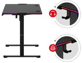 Elektricky nastaviteľný PC stolík Hyperion 8.2 (čierna + viacfarebná) (s LED osvetlením). Akcia -21%. Vlastná spoľahlivá doprava až k Vám domov. 1087526