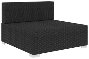 vidaXL Stredová pohovka 1 ks s podložkami, polyratan, čierna