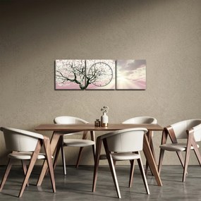 Ružový obraz stromu (s hodinami) (90x30 cm)