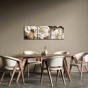 Obraz - Kvety v zlate (s hodinami) (90x30 cm)