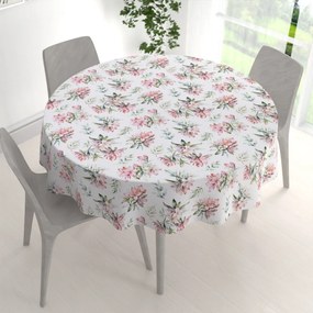 Biante Teflónový okrúhly obrus TF-134 Akvarelové kvety rododendrónu na bielom Ø 140 cm