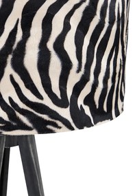 Stojaca lampa trojnožka čierna s tienidlom so vzorom zebry 50 cm - Tripod Classic