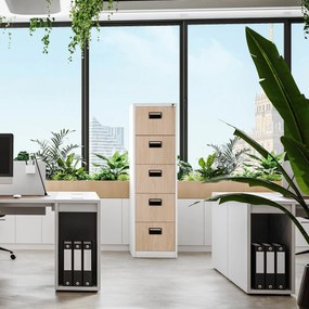 Kovová kartotéka, 5 zásuviek SARA V5, 460 x 1630 x 620 mm, Eco Design: biela/ dub sonoma