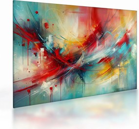 Sklenený obraz – Abstrakcia s červenou (70x50 cm)