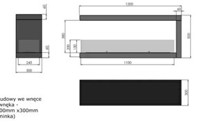 InFire - Rohový BIO krb 120x50 cm 3kW obojstranný