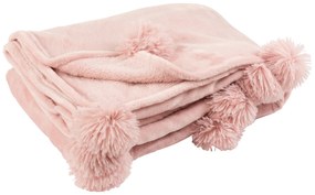 Huňatá deka v krásnej baby pink ružovej farbe s pomponmi na bokoch deky 170 x 130 cm 37739