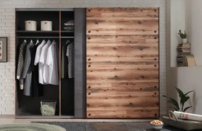 Šatník s posuvnými dverami Dover, 270 cm, zrubová doska / tmavý betón