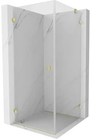 Mexen Lunar-B, výklopný sprchový kút ľavý 80 x 80 cm, 8mm číre sklo, zlatý kartáčovaný - 832-080-080-55-00-L