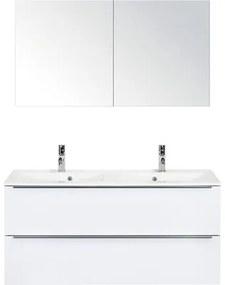 Kúpeľňový nábytkový set Pulse 120 cm s dvojitým umývadlom biela vysoko lesklá so zrkadlovou skrinkou 84727201