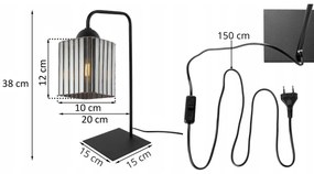 Stolná lampa Riffle Square, 1x grafitové sklenené tienidlo, b