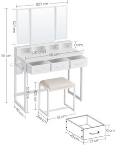 Dekorstudio Biely toaletný stolík s taburetkou - RVT004W14