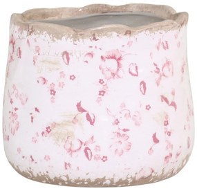 Keramický obal na kvetináč s ružovými kvietkami Floral Cannes - Ø13*12cm