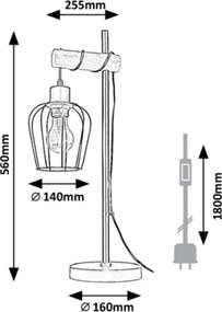 Rabalux FABIANO stolná lampa 1x40W | E27 - čierna, svetlé drevo