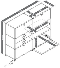 Kovová komoda »CN3« so 4 výklopnými priečinkami, šedá